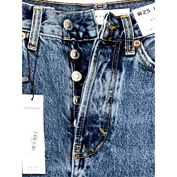 NWT Topshop Mid Rise Loose Fit Dad jeans Blue Washed Womens Size 2 - Picture 4 of 8